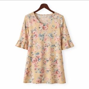 🎉 Sign Here Yellow Floral Bell Sleeve Tunic Top Size XL